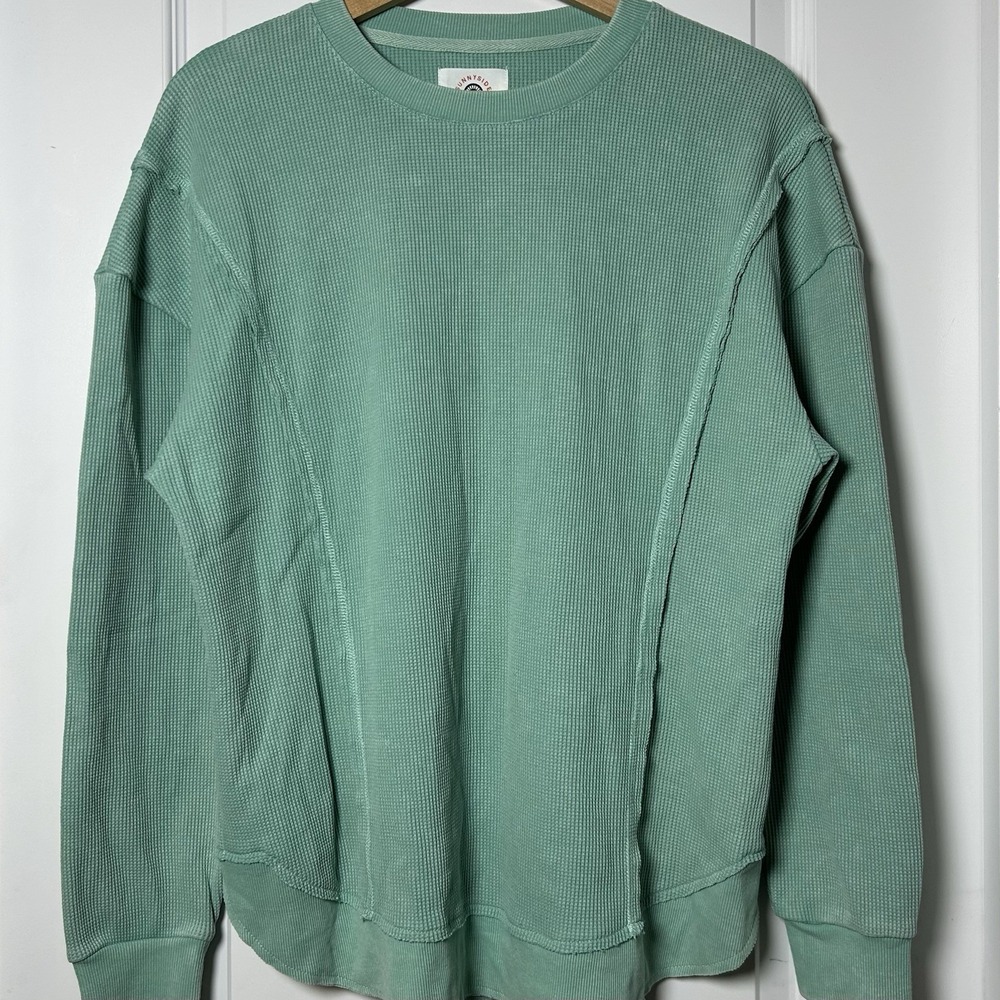 Sunnyside by Sundry Green Waffle Knit Pullover Sweatshirt Granola Girl Style